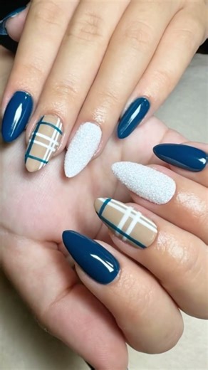 Navy Blue Plaid Nail Designs