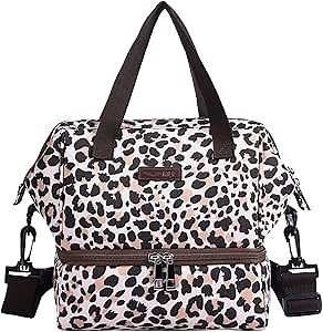 MIER Small Lunch Bag Womens Lunch Box Cute Insulated Leak Proof Meal Prep Lunchbox with Shoulder Strap for Work Daytrip, Double Deck, Leopard
