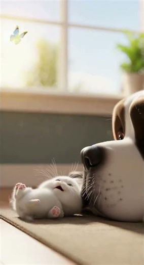 The Tiny Terror & The Gentle Giant 🐾🦋 #cat#dog