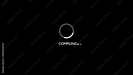 Loading animation with progress bar on black background compiling processing loading buffering.