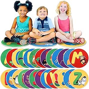 Timgle 26 Pcs Classroom Carpet Circle Seats 16 Round Alphabet Kids Rug Seat Floor Cushions Mat for School Classroom Learning Area Home