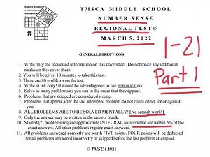 TMSCA Middle School Number Sense Regional Test 2022