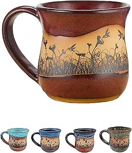 Handmade Ceramic Coffee Mug - Always Azul Hummingbirdscape 14oz Coffee Mug - Oven, Dishwasher, & Microwave Safe Mug - Kitchen Essentials Made in Colorado, Real Red