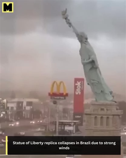 MangoBaaz on Instagram: "A 24-meter-tall replica of the Statue of Liberty in Guaíba, Brazil, collapsed due to strong winds, with gusts reaching up to 90 km/h. The incident occurred on December 15, around 3 pm, at a Havan retail store’s parking lot. Fortunately, no one was injured, as the area was almost empty at the time. The statue, installed in 2020, had the required technical certification, according to Havan officials. Emergency teams quickly secured the site, and a technical assessment will