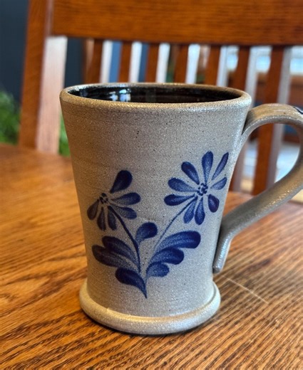 Vintage Rowe Pottery Works Blue Floral Salt Glazed Stoneware Mug - Etsy