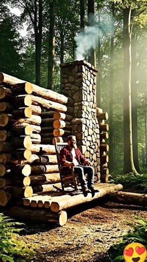 building a wooden house in an hidden forest 😍#woodenhouse #forestsurvival