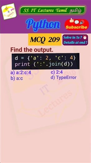 Python MCQ 209 - Quiz, Test Your Skills #python #pythonprogramming#pythoninterview #shorts #trending