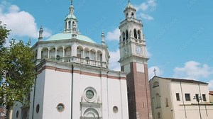 Historic center of Italian city. Busto Arsizio town with Santuario di Santa Maria di Piazza church in province of Varese, Lombardy, Italy. Travel destination