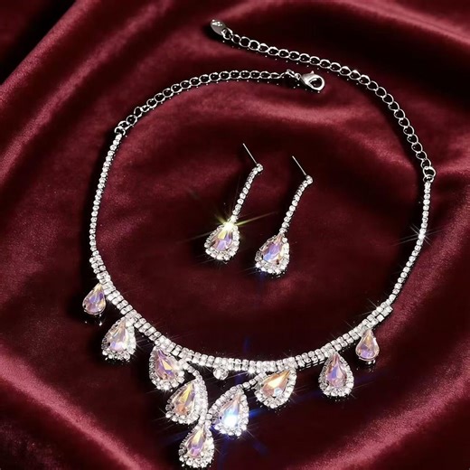 Aurora Crystal Teardrop Jewelry Set | Silver Bridal Necklace Earrings | Prom Wedding Jewelry - Etsy
