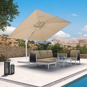 PURPLE LEAF 9 × 11.5 FT Patio Umbrella White Cantilever Offset Umbrella Rectangle Outdoor Umbrella with 360° Rotation for Garden Deck Pool, Beige