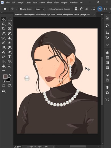 Photoshop 2026 - Tips for drawing a pearl necklace with a brush #ducthangds