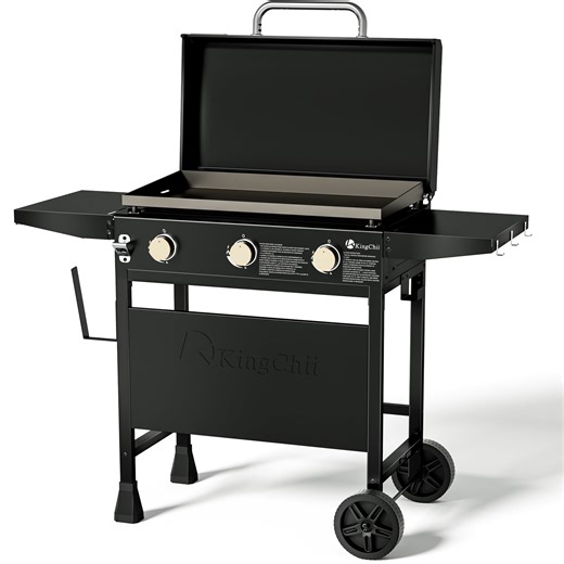 KingChii 3-Burner 27" Propane Griddle with Hard Cover for Camping, Tailgating, BBQ, Parties, Backyard & Patio