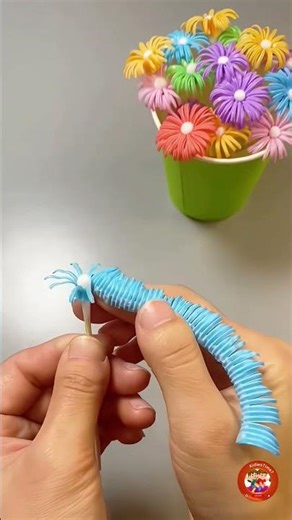 DIY Flower Bucket from Colorful Plastic Straws 🌈 | Easy Kids Craft Idea | KidiesTime7 #creativekid