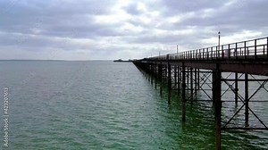 Aerial view of the Southend Pier, a major landmark in Southend-on-Sea and the longest pleasure pier in the world, UK