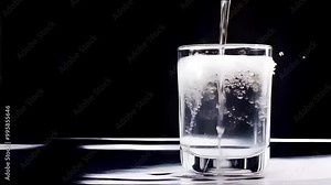 Water being poured into a clear glass, creating ripples and bubbles, pouring water, clear glass, refreshing drink