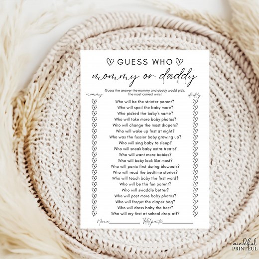 Mommy or Daddy Baby Shower Game Printable Guess Who Game Funny Coed Baby Shower Game Who Said It Gender Neutral Minimalist Editable Template - Etsy