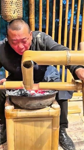 Traditional firework with bamboo and glowing embers