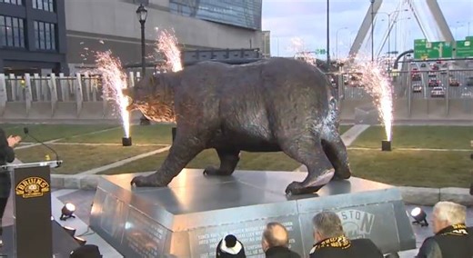 Bear statue unveiled outside TD Garden to celebrate 100 years of Bruins hockey