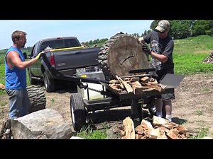 Splitting HUGE Oak logs with Wolfe Ridge MFG's new 35 ton Super High Output box wedge log splitter