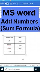 MS word shortcut| sum formula in msword #msword #viral #computer