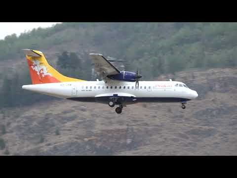 4K) Drukair ATR42-500 Approach, Landing and Taxi in at Paro Airport Bhutan | Beautiful Paro Airport