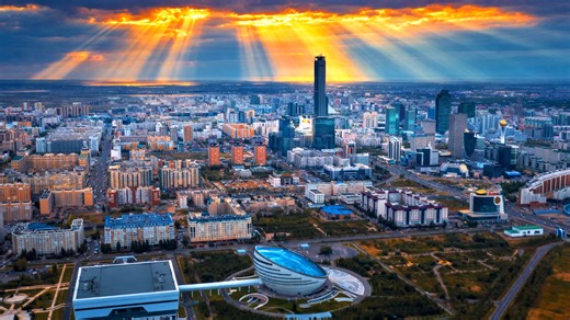 Astana City Golden Rays Over Kazakhstans Capital