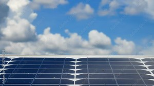 Technology Video Solar panels are used to produce clean electricity environmentally friendly with the sky background. In green technology and renewable energy ideas.
