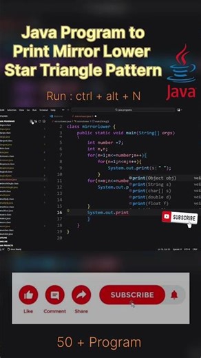 Program of Print Mirror Lower Star Triangle Pattern in Java| #ytshorts #trending#reel #youtubeshorts