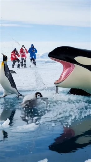 This Orca Almost Eats the Penguin #orca #penguin #wild