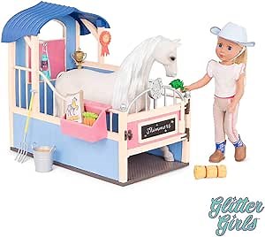 Glitter Girls – 14-Inch Doll and Horse Accessorie– Horse Stable Barn Playset with Saddle and Play Food Items (Pink & Blue) s – 3+ Years– Children’s Toys
