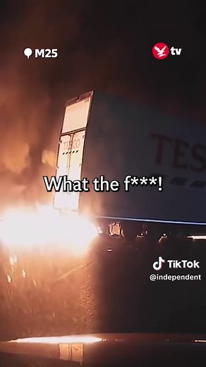Dashcam footage captured the moment a moving lorry set alight while travelling along the M25. The incident involved a Tesco heavy goods vehicle which can be seen engulfed in flames. The blaze broke out between junction 5 and junction 6 at around 10pm on Sunday (20 October), between Sevenoaks in Kent and Godstone in Surrey. Thousands of drivers are today facing long delays following the blaze. All clockwise lanes remained closed until Monday lunchtime, with drivers heading northwest towards West