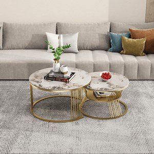 Modern Pandora Nesting Coffee Table Set with Sintered Stone Top 2-Piece Table Set｜Homary  UK