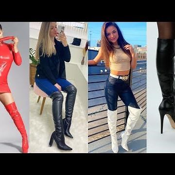 German latex & leather high Spiked heel thigh high Boots design#high heel pointed toe knee high boot