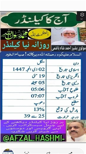 Weather forecast, new calendar every day, date of indigenous solar and Islamic months, temperatur...