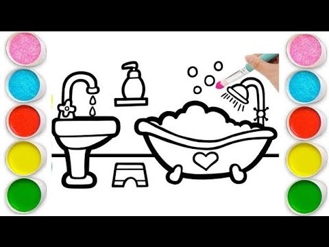 How to draw an easy cute bathroom drawing| painting & colouring for kids|drawstep by step child-art