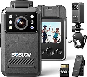BOBLOV A28 Small Body Camera, Mini Video Camera Camcorder with 2K, 9 Hours Battery Life, with Night Vision, and Bike Mount for On-The-Go Recording, Law Enforcement and Personal Usage(128GB)