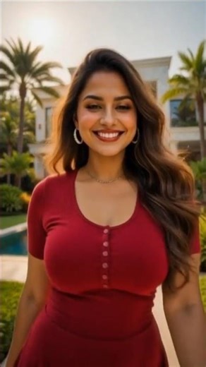 Luxury Villa Poolside Look ❤️ Red Dress Glam | Elegant Standing Pose 2026