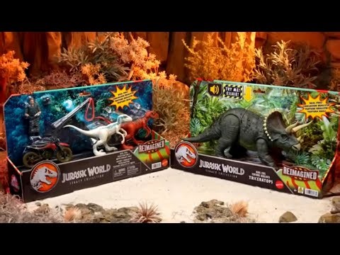 New Mattel Jurassic World Legacy Collection Reimagined Real Feel Triceratops and Velociraptors!!