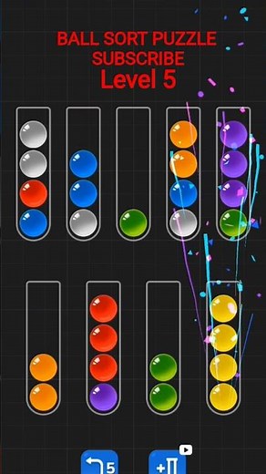 Color Sorting solution /Level 5/ Ball Sort Puzzle Fun Gameplay #shorts #gaming #gameplay #virlshort