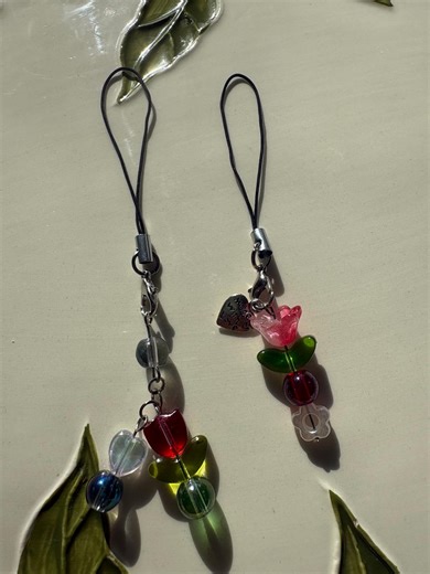 Handmade Red Flower Phone Charm | Keychain Accessory - Etsy