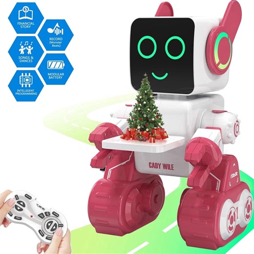 Robot Toys for Kids, Programmable Remote Control Robot, Interactive Toys with Coin Bank, LED and Tray, Walking Talking Singing Dancing