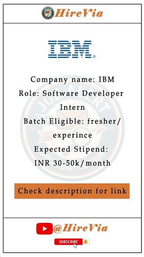 IBM Software Developer Intern 💻 | Freshers Eligible | ₹30-50K/Month 🚀