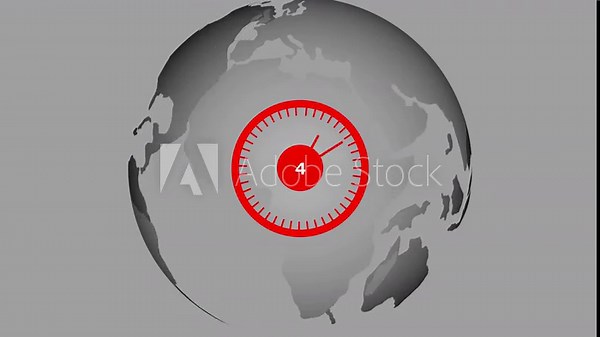 clock shows current time on rotating globe, time zones on planet earth based on location, infinite loop animation 3D globe with clock interface rotating hands filling ring and showing time