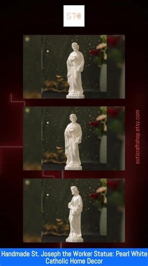 Handmade St. Joseph the Worker Statue: Pearl White Catholic Home Decor