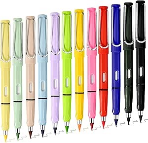 Palksky Forever Colored Pencils 12 Count, Infinity Pencil Coloring Metal Pencils, Everlasting Pencil with Eraser, Color Pencil Set, Eternal Pencil/Inkless Pencil/Lapiz Infinito