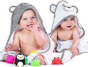 2 Pack Premium Baby Hooded Towels - Ultra Absorbent - Thick 30"x30" - Soft Cotton Towel With Hood for Babies,Toddler,Infant - Newborn Essentials must haves - Bath Accessories Gift Set For Boys & Girls