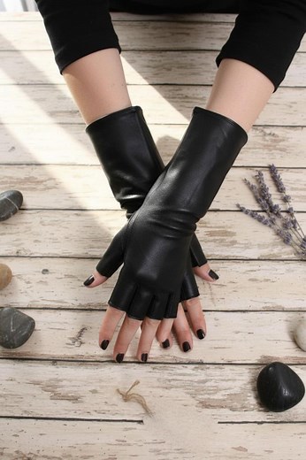 Handmade Black Leather Fingerless Gloves: Punk Gothic Arm Warmers - Etsy