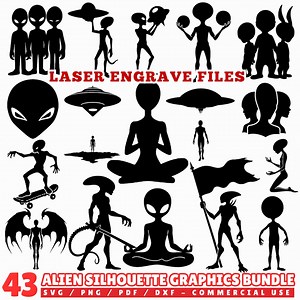 Alien Silhouette Graphics Bundle Svg Png Pdf Commercial-use Laser Engrave File Instant Download - Etsy