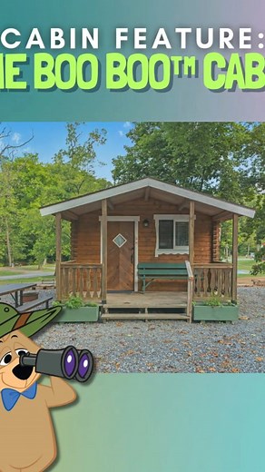 🏡 Cozy, charming, and just right—Boo Boo™ approved! 🐻✨ This cabin sleeps four with a double bed, twin-size bunk beds, and a covered porch for ultimate relaxation. 🌲🏕️ Perfect for a snug getaway! Rates start at $86—book now before Boo Boo™ calls dibs! 🍯 Link in bio. #JellystoneParkMilton #BooBooCabin #CozyCamping #CabinCharm | Jellystone Park Milton