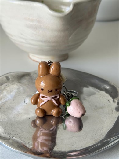 Strawberry Miffy - Handmade Polymer Clay Charm Keychain Made to Order - Etsy